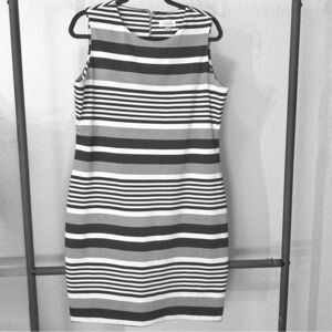 Calvin Klein Black, White, and Gray Striped Sheath Dress. Women’s Size 14.